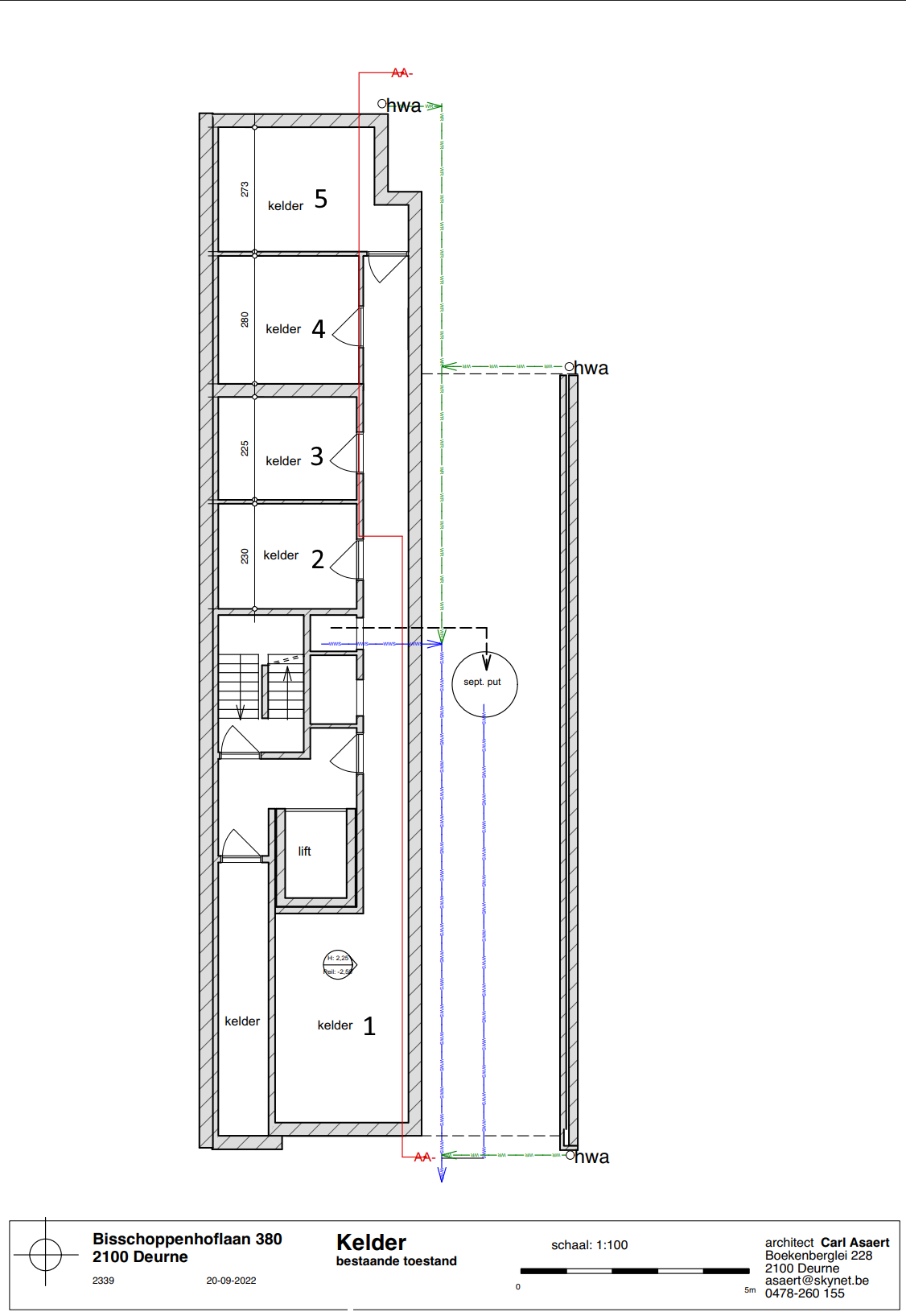 Kelderplan met kelder 2, 3, 4 en 5