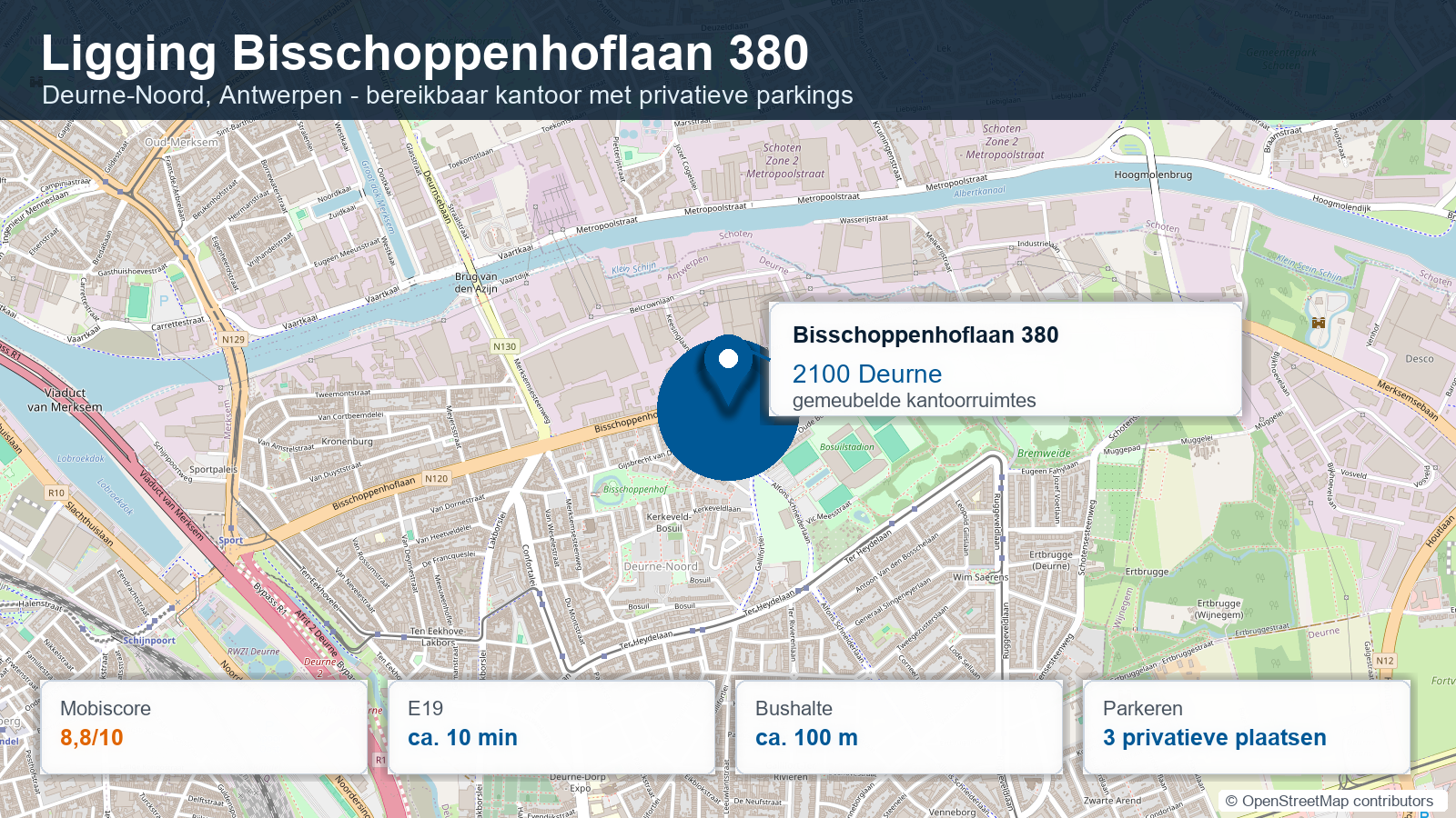 Kaart van Bisschoppenhoflaan 380 in Deurne met bereikbaarheidsinformatie